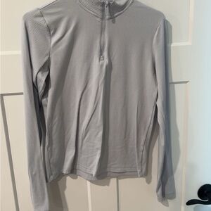 Light Gray Ribbed Zip-Up Top